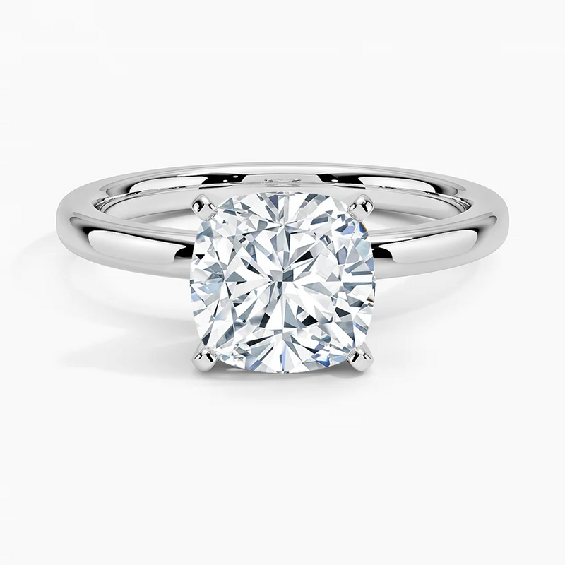 Cannon Beach Cushion lab-grown diamond ring, top view, 2 carat