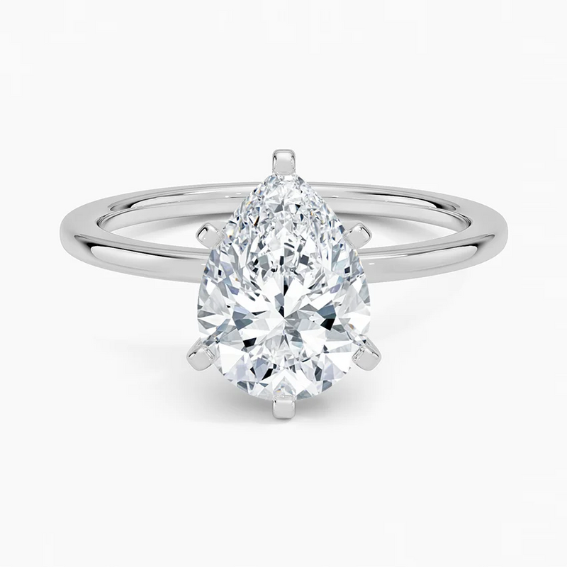 Anemone Pear lab-grown diamond ring, top view, 2 carat
