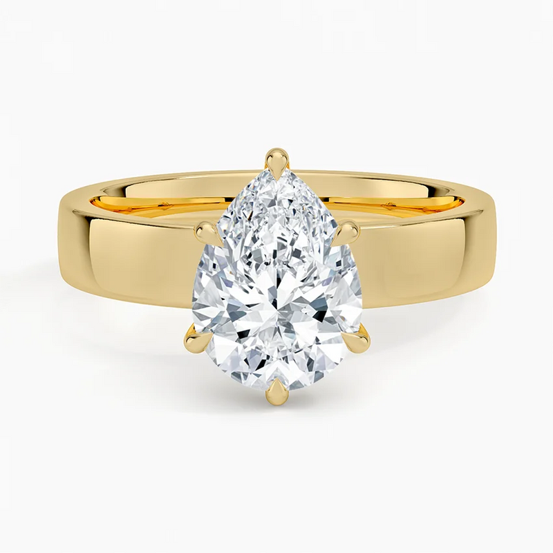 Linden Pear lab-grown diamond ring, top view, 2 carat