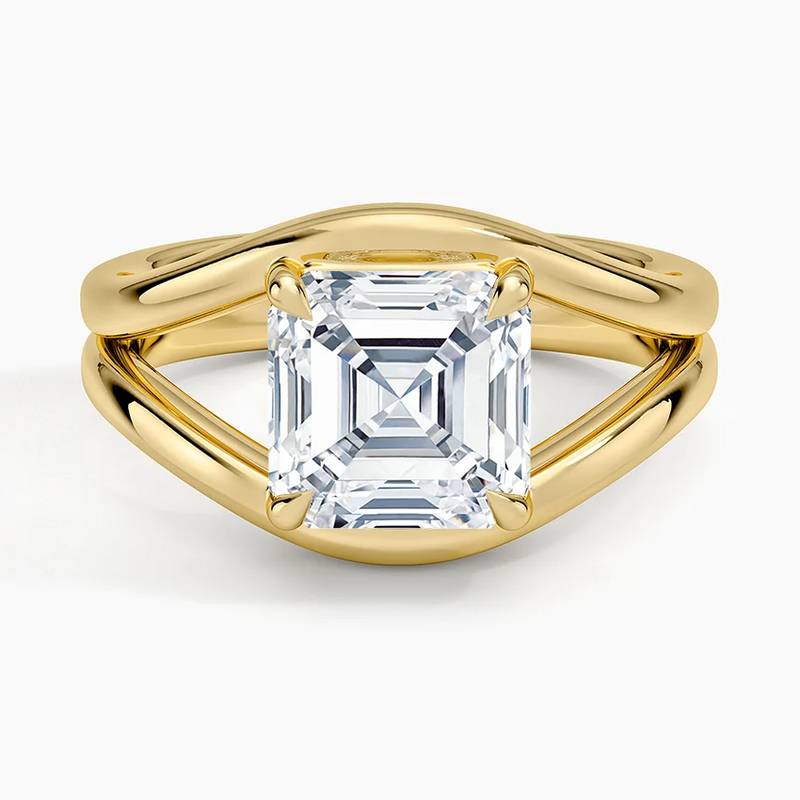 Reef Asscher lab-grown diamond ring, top view, 2 carat