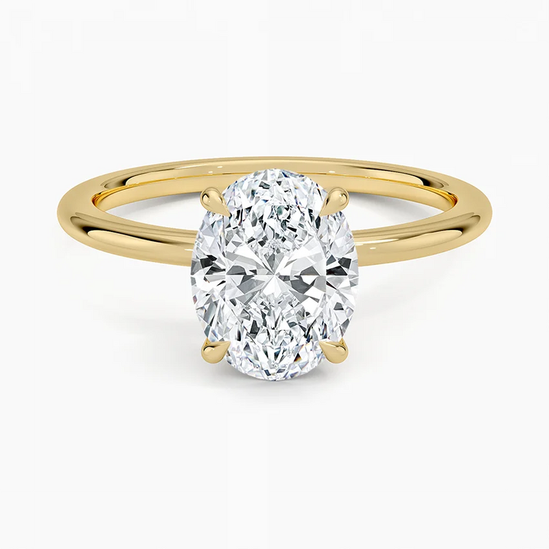 Gold Beach Oval lab-grown diamond ring, top view, 2 carat