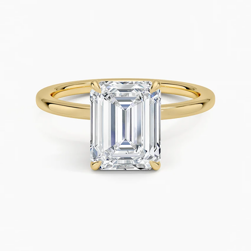 Madeleine Emerald lab-grown diamond ring, top view, 2 carat