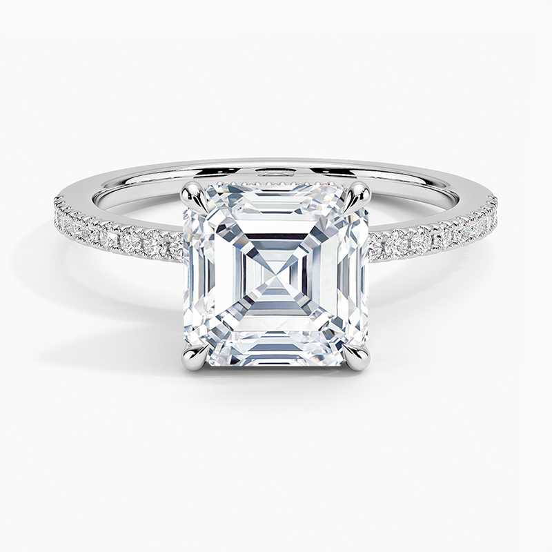 Exuma Asscher lab-grown diamond ring, top view, 2 carat
