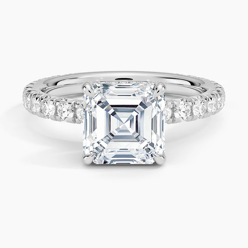 Ophelia Asscher lab-grown diamond ring, top view, 2 carat