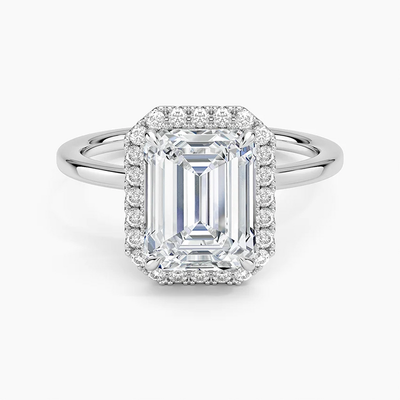 Greta Emerald lab-grown diamond ring, top view, 2 carat