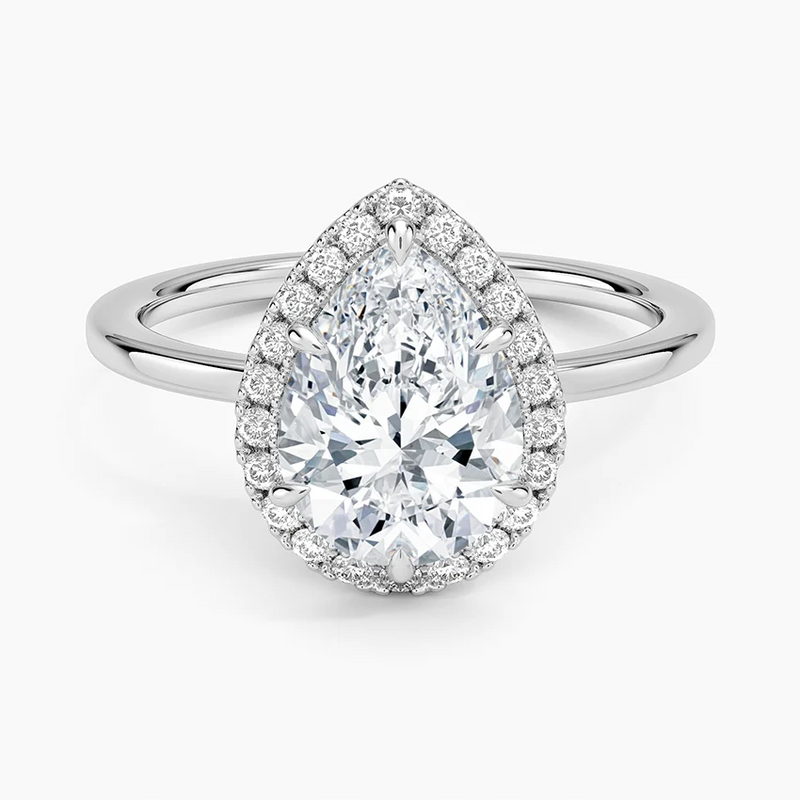 Ingrid Pear lab-grown diamond ring, top view, 2 carat
