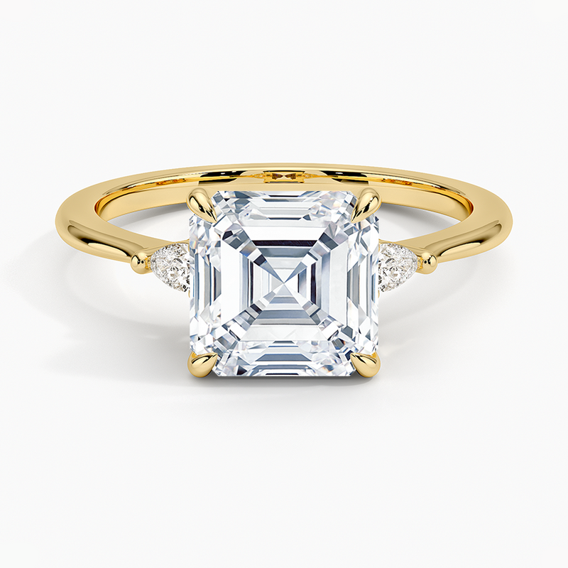 Kimberly Asscher lab-grown diamond ring, top view, 2 carat