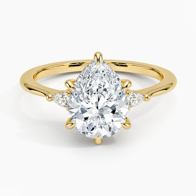 Odette Pear lab-grown diamond ring, top view, 2 carat