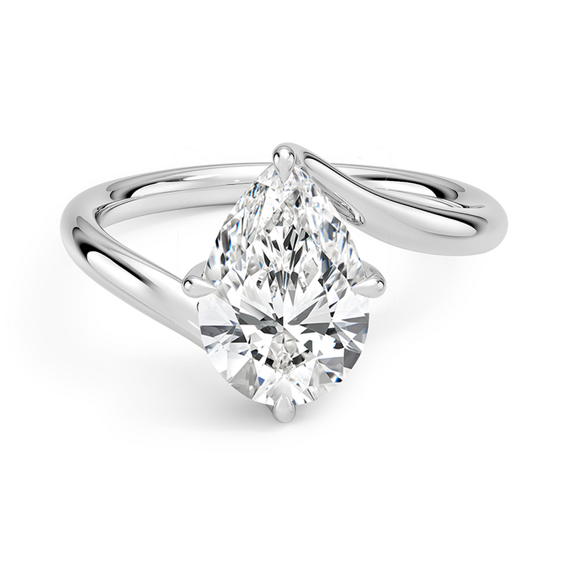 Sunbeam Pear lab-grown diamond ring, top view, 2 carat
