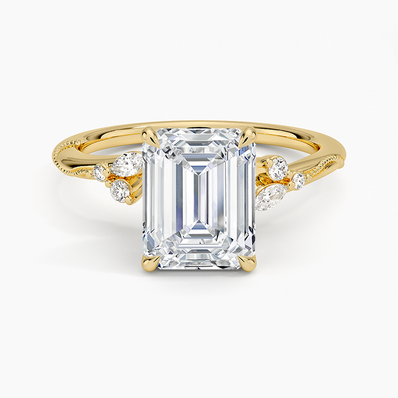 Azalea Emerald lab-grown diamond ring, top view, 2 carat