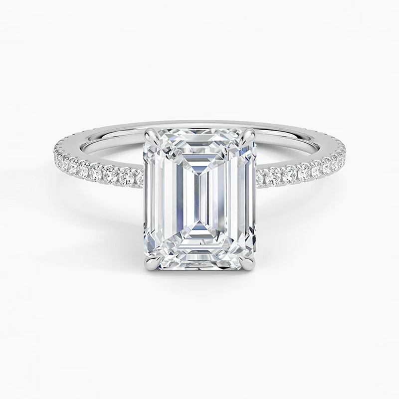 Avalon Emerald lab-grown diamond ring, top view, 2 carat