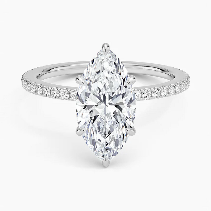 Simone Marquise lab-grown diamond ring, top view, 2 carat