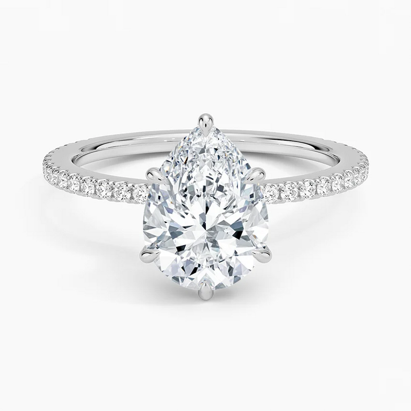 Tessa Pear lab-grown diamond ring, top view, 2 carat