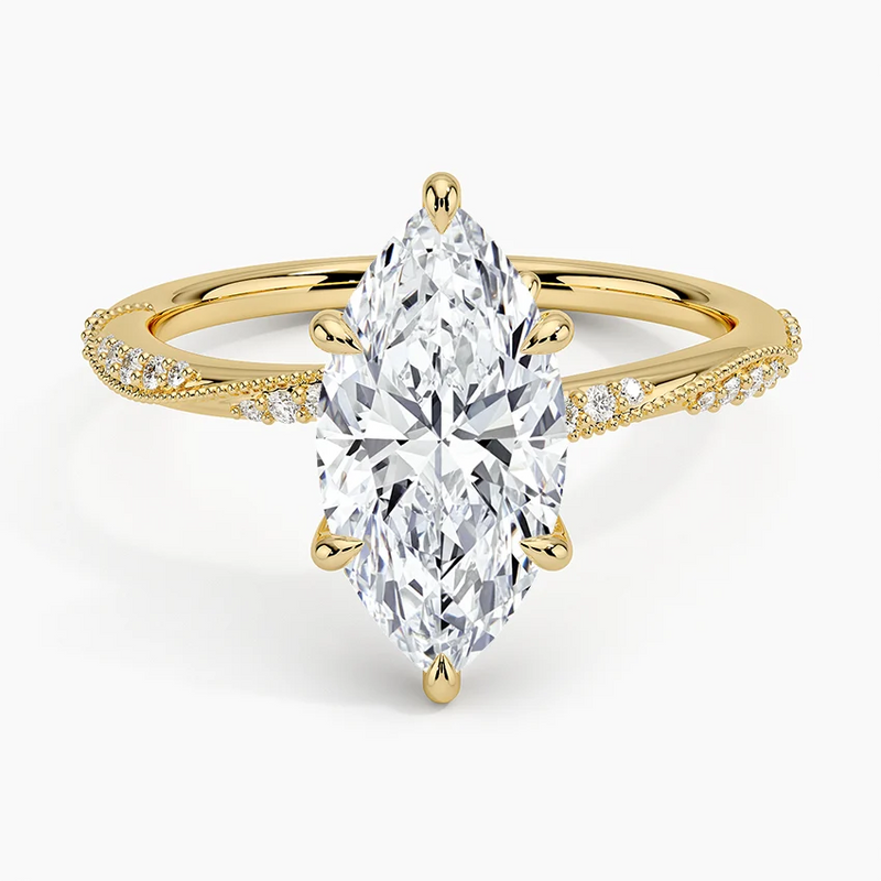 Honeysuckle Marquise lab-grown diamond ring, top view, 2 carat