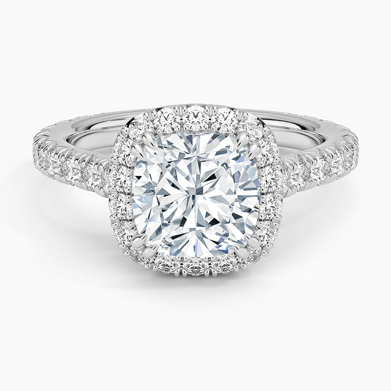 Faith Cushion lab-grown diamond ring, top view, 2 carat