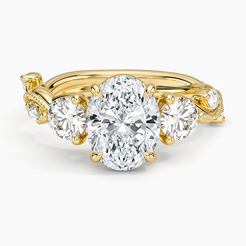 Tulip Oval lab-grown diamond ring, top view, 2 carat