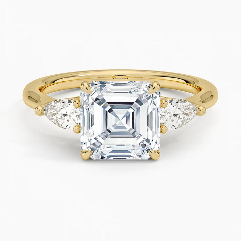 Odessa Asscher lab-grown diamond ring, top view, 2 carat