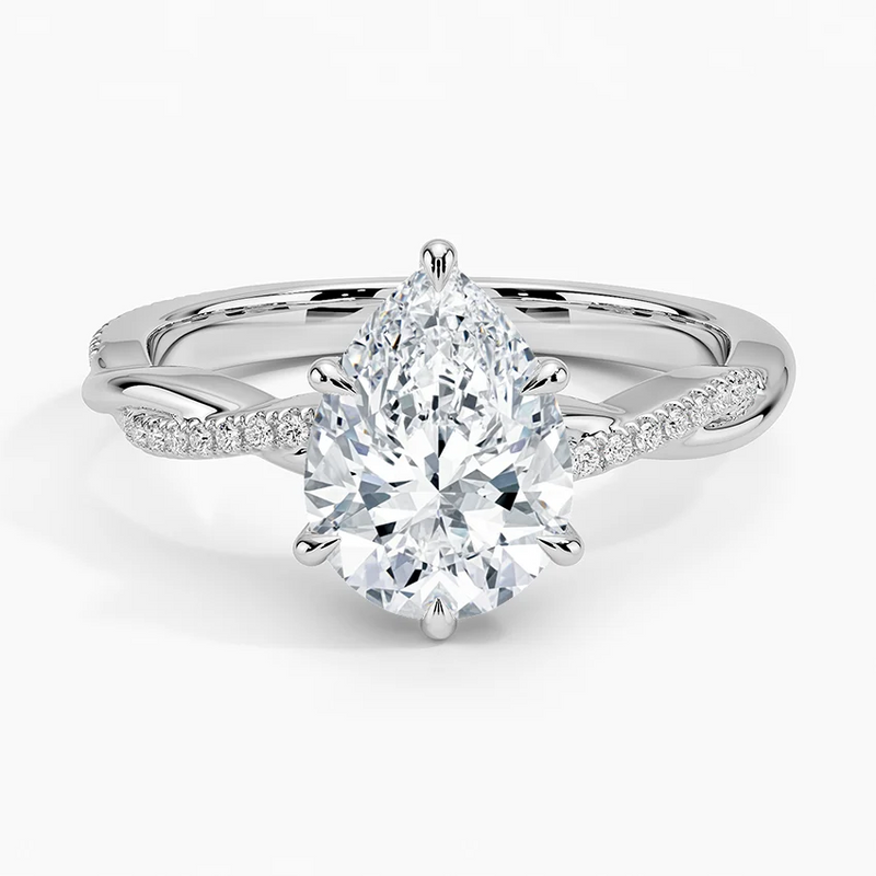 Jasmine Pear lab-grown diamond ring, top view, 2 carat