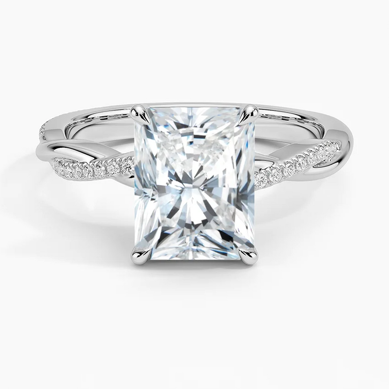 Lilac Radiant lab-grown diamond ring, top view, 2 carat