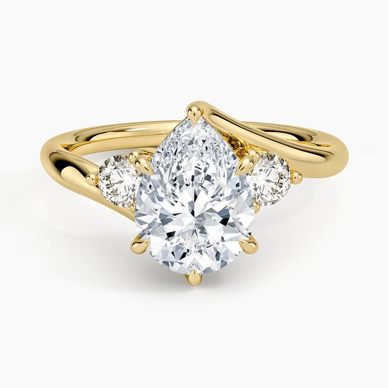 Whitney Pear lab-grown diamond ring, top view, 2 carat