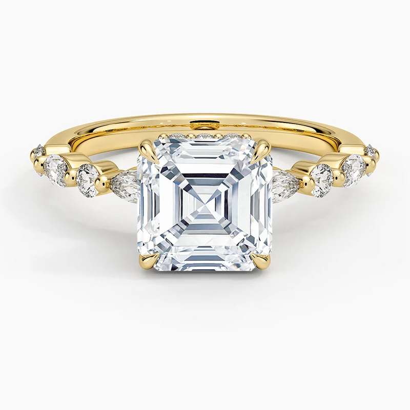 Jocelyn Asscher lab-grown diamond ring, top view, 2 carat