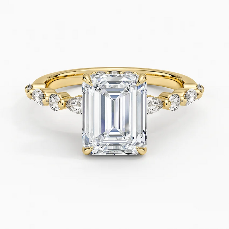 Leah Emerald lab-grown diamond ring, top view, 2 carat