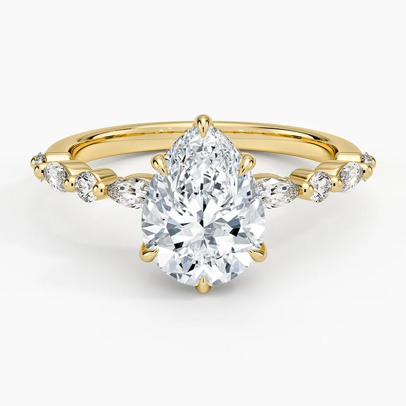 Nell Pear lab-grown diamond ring, top view, 2 carat