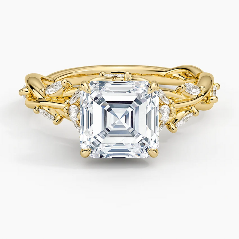 Verbena Asscher lab-grown diamond ring, top view, 2 carat