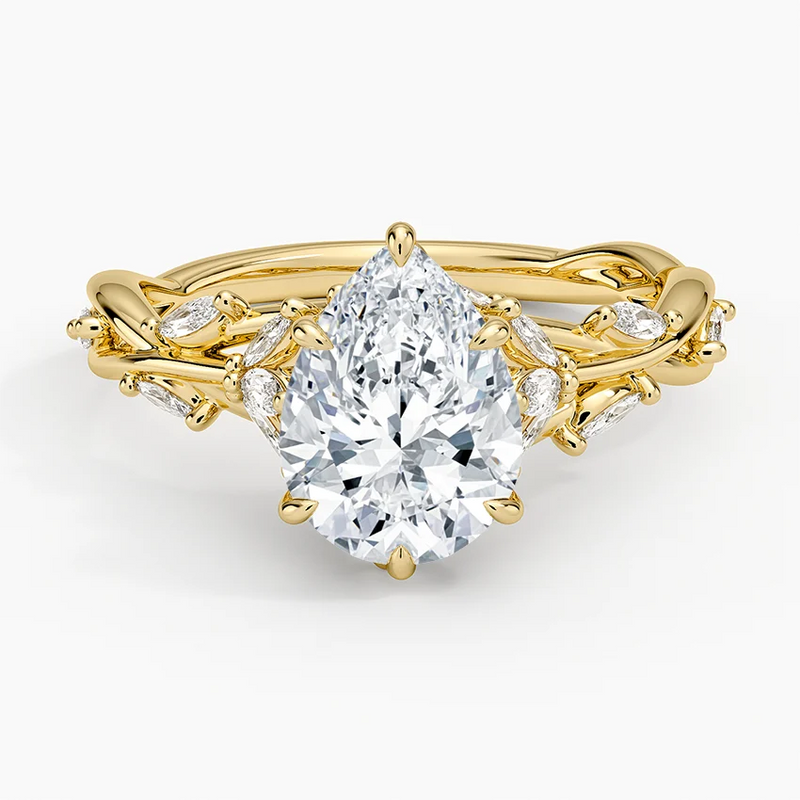 Daisy Pear lab-grown diamond ring, top view, 2 carat
