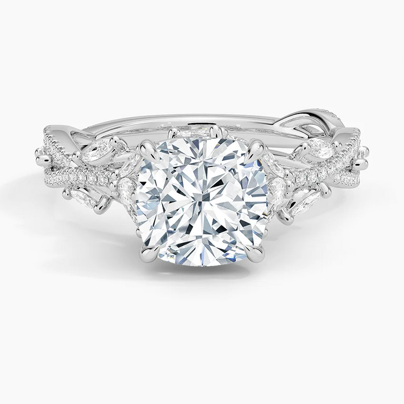 Fuchsia Cushion lab-grown diamond ring, top view, 2 carat