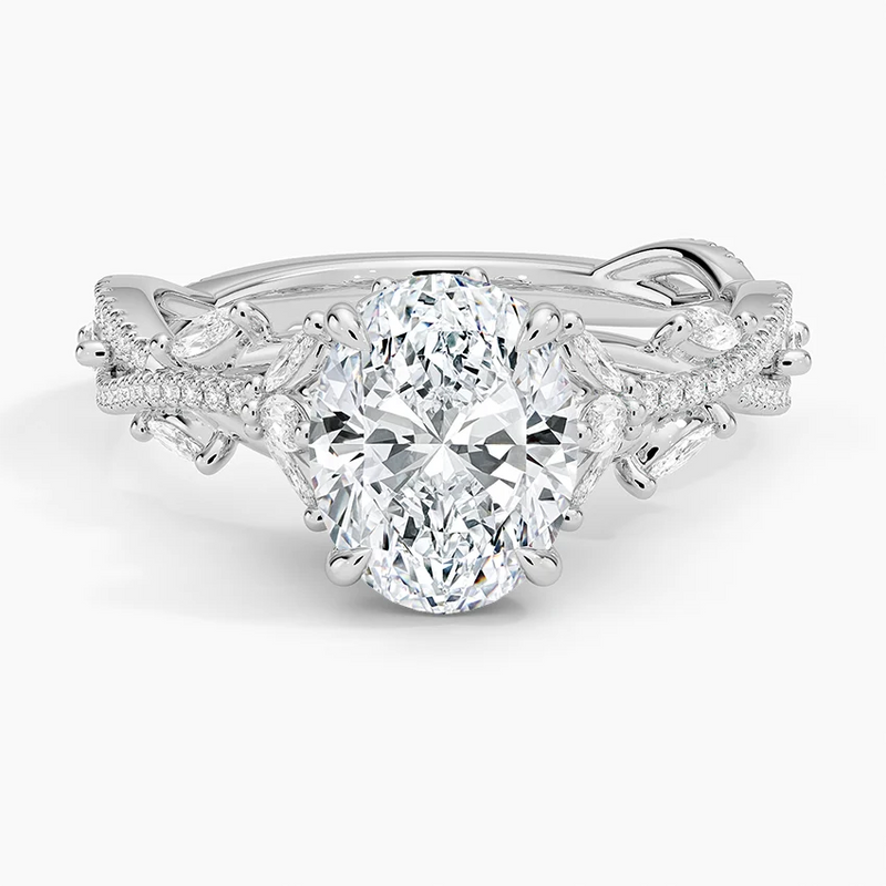 Rose Oval lab-grown diamond ring, top view, 2 carat