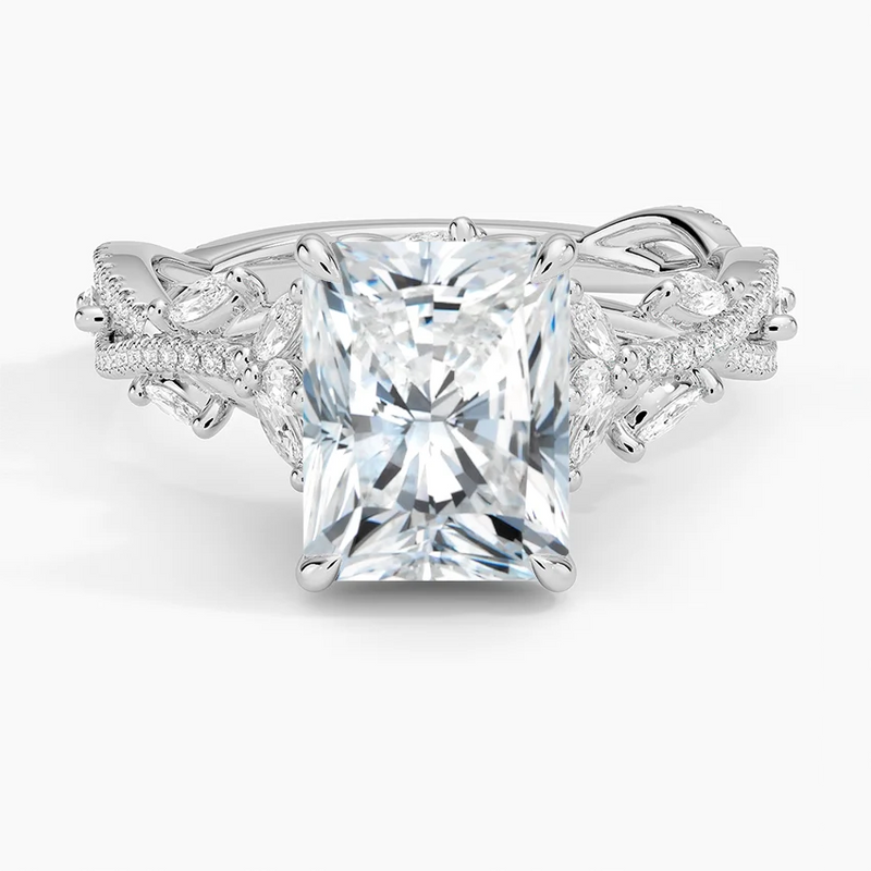 Hibiscus Radiant lab-grown diamond ring, top view, 2 carat
