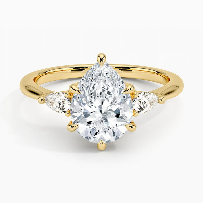 Nevis Pear lab-grown diamond ring, top view, 2 carat