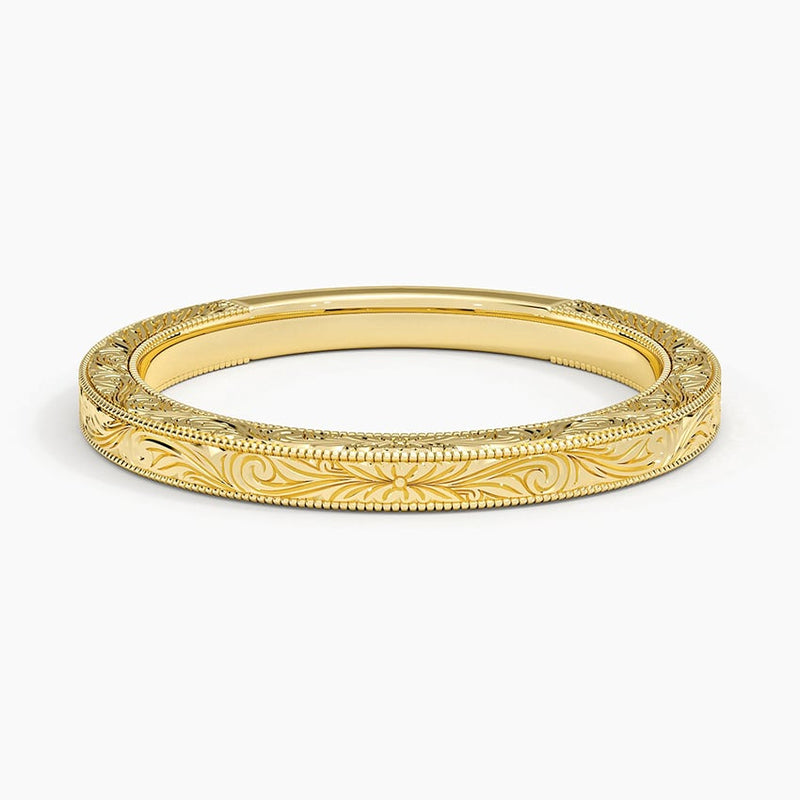 Hand-Engraved Scroll - Yellow Gold - Top