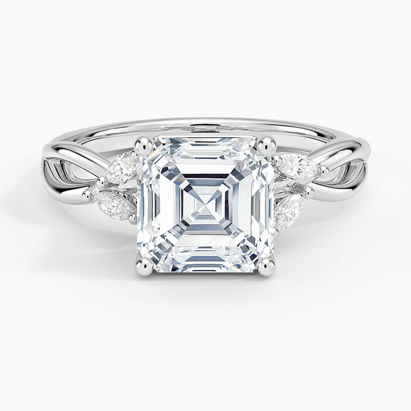 Key West Asscher lab-grown diamond ring, top view, 2 carat