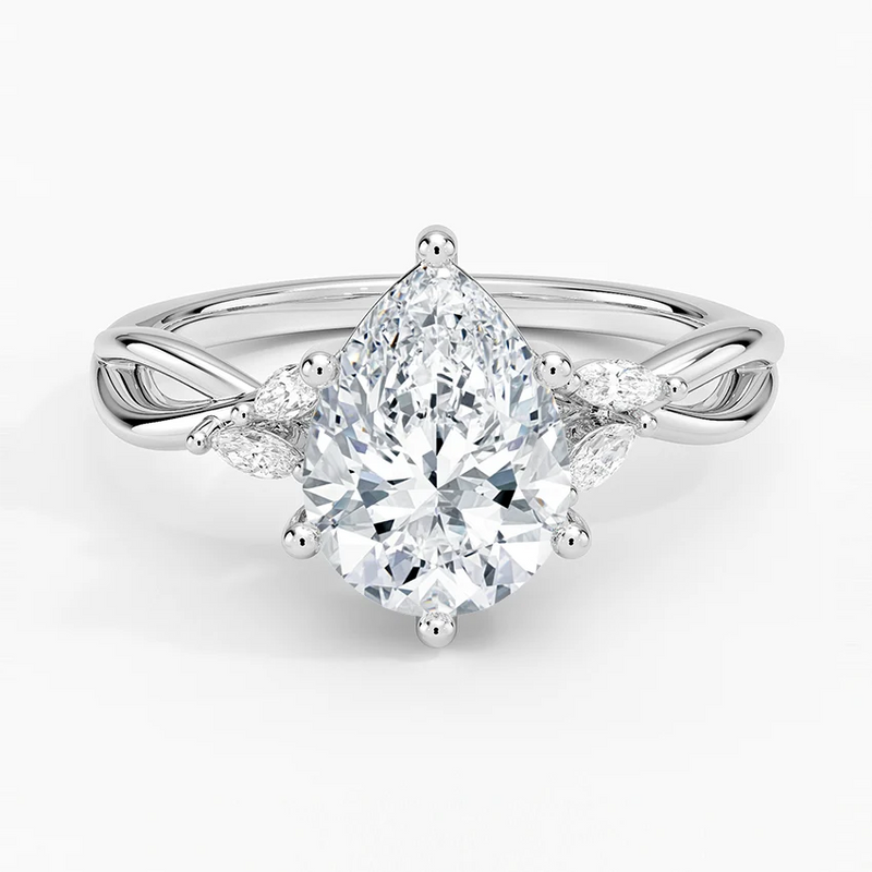 Lavender Pear lab-grown diamond ring, top view, 2 carat