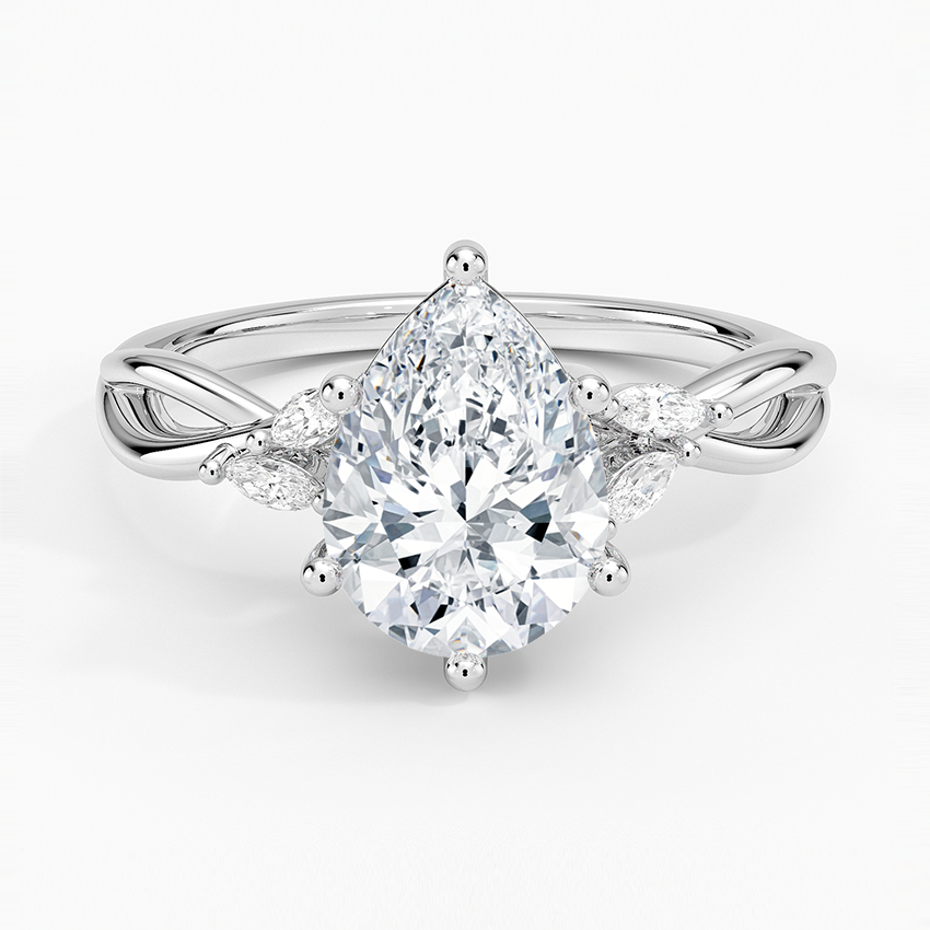 Lavender Pear lab-grown diamond ring, top, 2 ct