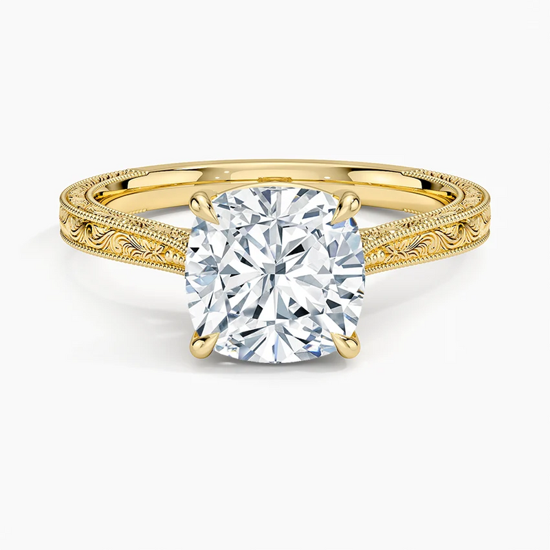 Muir Beach Cushion lab-grown diamond ring, top view, 2 carat