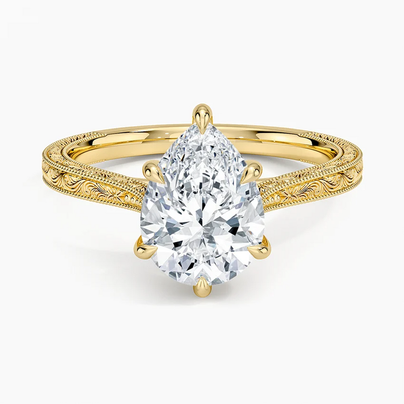 Silverton Pear lab-grown diamond ring, top view, 2 carat