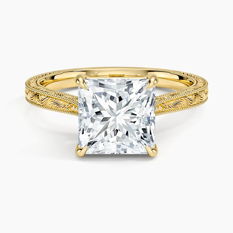 Olive Princess lab-grown diamond ring, top view, 2 carat