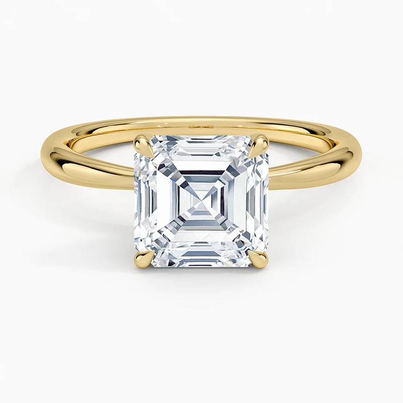 Hazel Asscher lab-grown diamond ring, top view, 2 carat