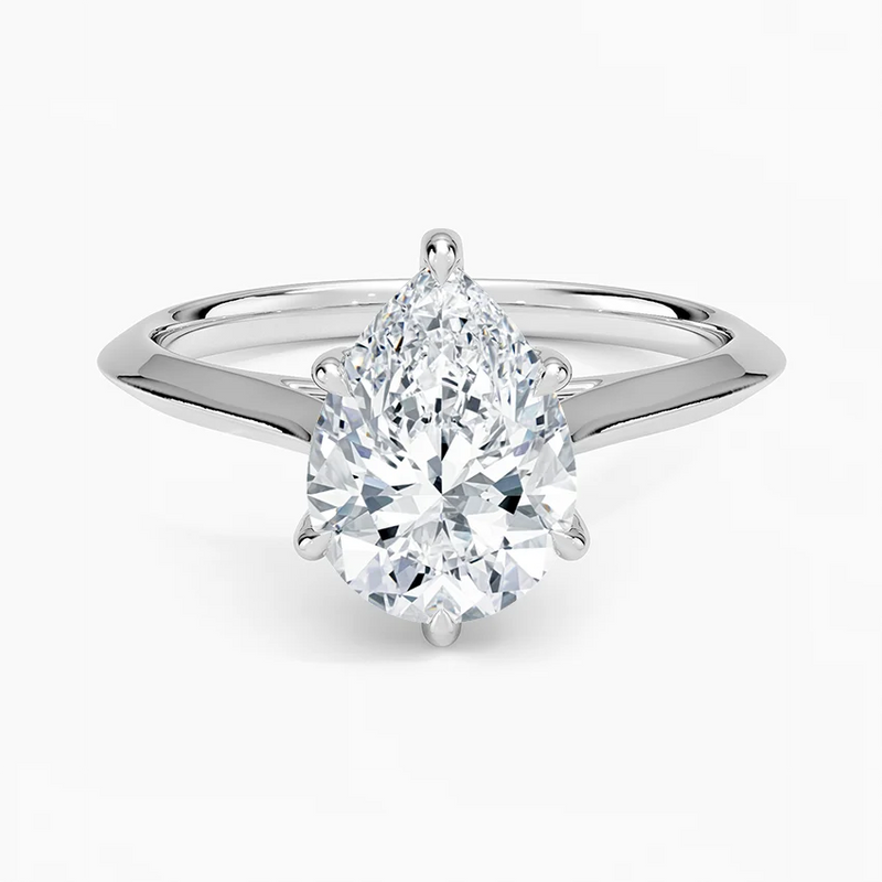 Dove Pear lab-grown diamond ring, top view, 2 carat