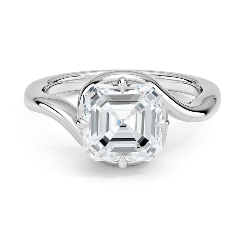 Haven Asscher lab-grown diamond ring, top view, 2 carat