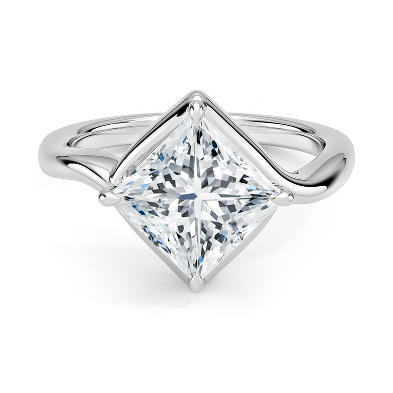 Daybreak Princess lab-grown diamond ring, top view, 2 carat