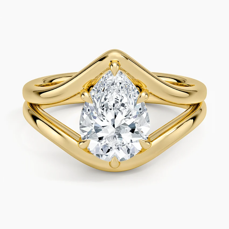 Snow Pear lab-grown diamond ring, top view, 2 carat