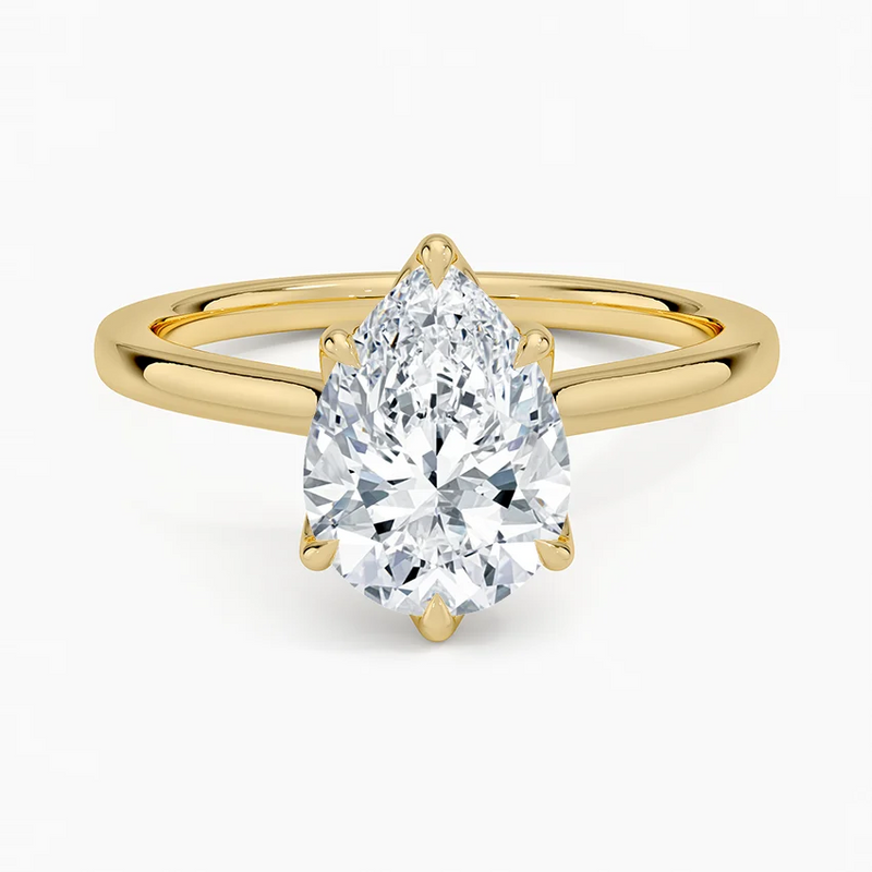 Audrey Pear lab-grown diamond ring, top view, 2 carat
