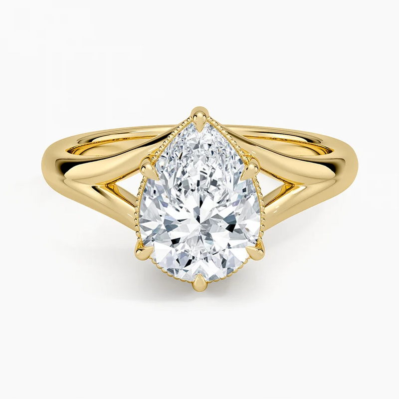 Amelia Pear lab-grown diamond ring, top view, 2 carat