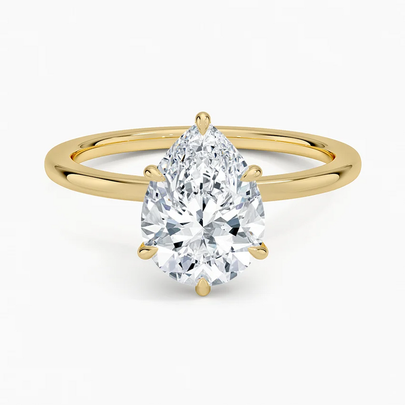 Denali Pear lab-grown diamond ring, top view, 2 carat