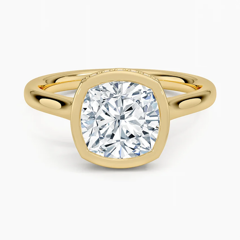 Estelle Cushion lab-grown diamond ring, top view, 2 carat
