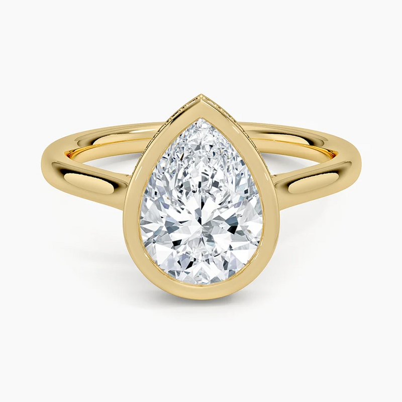 Chester Pear lab-grown diamond ring, top view, 2 carat